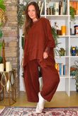 Lock Needlecord Shirring Barrel Pant Rust